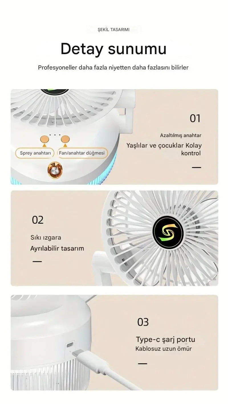Katlanabilir USB Şarjlı Mini Soğutma Fanı Nemlendirici - MNDStore