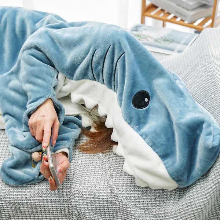  Shark Hoodie Battaniye Mavi