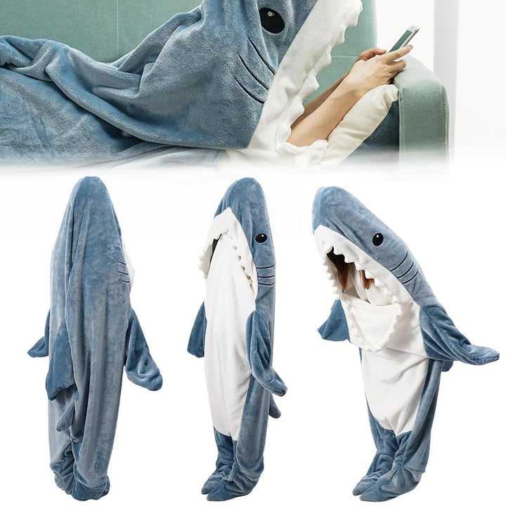  Shark Hoodie Battaniye Mavi